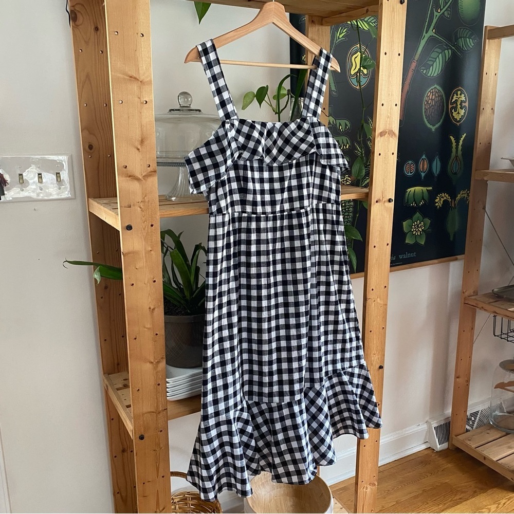 J. Crew Black White Gingham Plaid Ruffle Midi Dress 14 - Picture 5 of 16